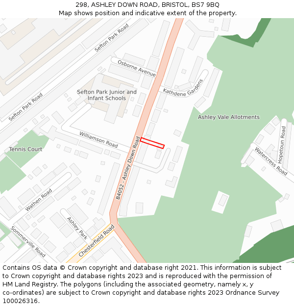 298, ASHLEY DOWN ROAD, BRISTOL, BS7 9BQ: Location map and indicative extent of plot