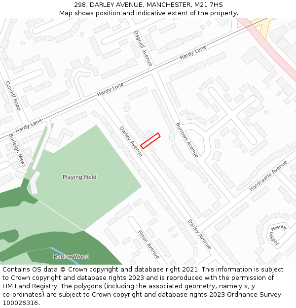 298, DARLEY AVENUE, MANCHESTER, M21 7HS: Location map and indicative extent of plot