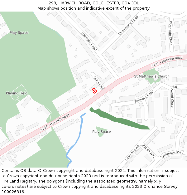 298, HARWICH ROAD, COLCHESTER, CO4 3DL: Location map and indicative extent of plot