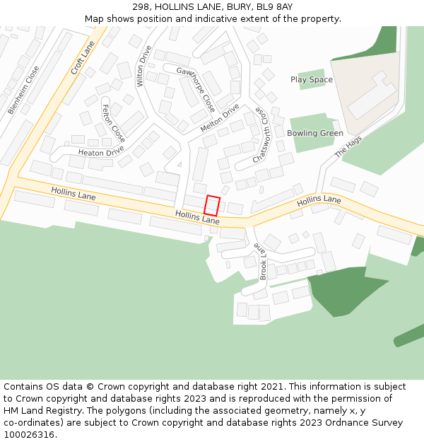 298, HOLLINS LANE, BURY, BL9 8AY: Location map and indicative extent of plot