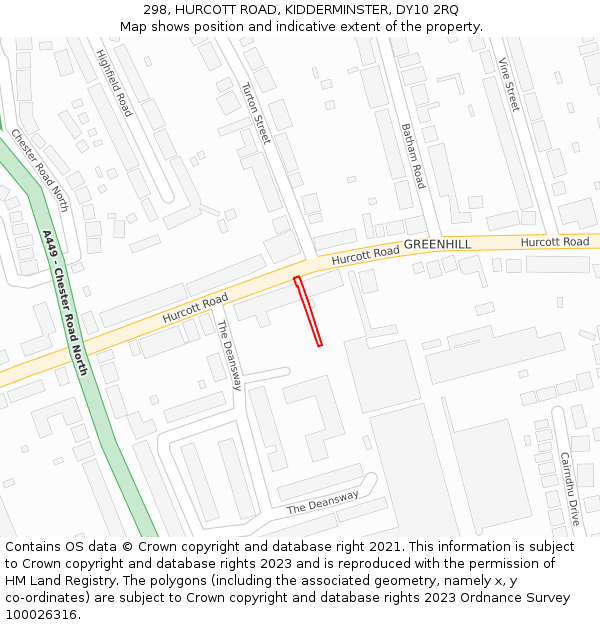 298, HURCOTT ROAD, KIDDERMINSTER, DY10 2RQ: Location map and indicative extent of plot