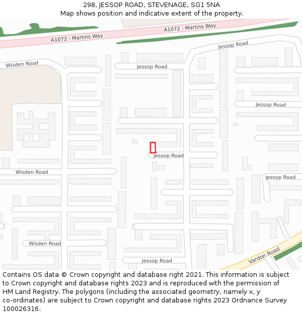 298, JESSOP ROAD, STEVENAGE, SG1 5NA: Location map and indicative extent of plot