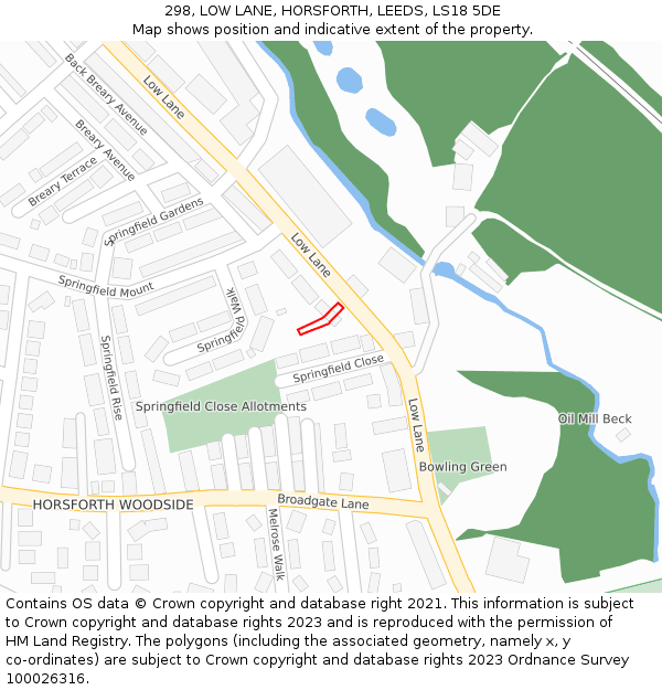 298, LOW LANE, HORSFORTH, LEEDS, LS18 5DE: Location map and indicative extent of plot