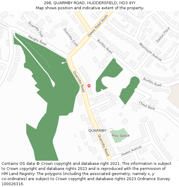298, QUARMBY ROAD, HUDDERSFIELD, HD3 4YY: Location map and indicative extent of plot