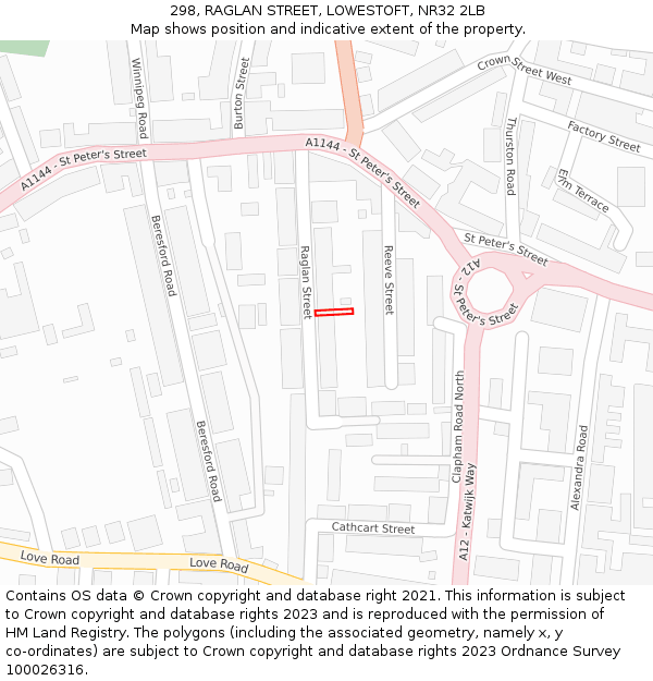 298, RAGLAN STREET, LOWESTOFT, NR32 2LB: Location map and indicative extent of plot