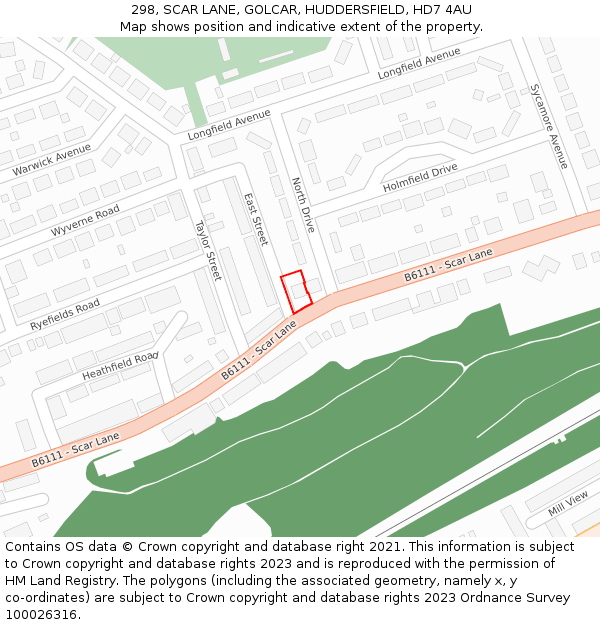 298, SCAR LANE, GOLCAR, HUDDERSFIELD, HD7 4AU: Location map and indicative extent of plot