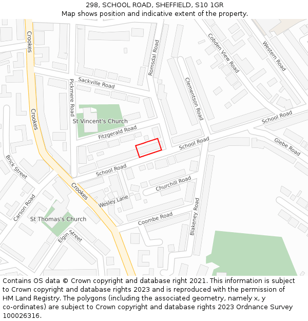 298, SCHOOL ROAD, SHEFFIELD, S10 1GR: Location map and indicative extent of plot