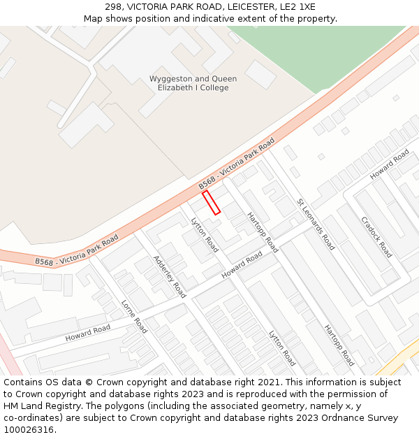 298, VICTORIA PARK ROAD, LEICESTER, LE2 1XE: Location map and indicative extent of plot