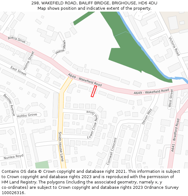 298, WAKEFIELD ROAD, BAILIFF BRIDGE, BRIGHOUSE, HD6 4DU: Location map and indicative extent of plot