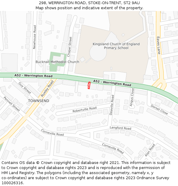 298, WERRINGTON ROAD, STOKE-ON-TRENT, ST2 9AU: Location map and indicative extent of plot