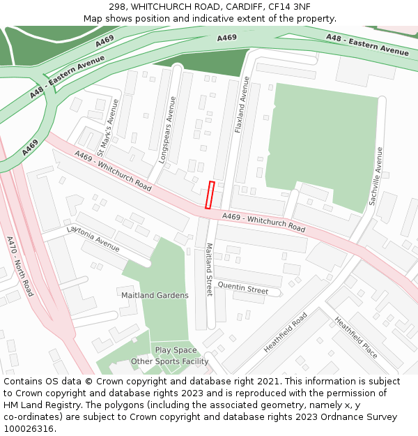 298, WHITCHURCH ROAD, CARDIFF, CF14 3NF: Location map and indicative extent of plot