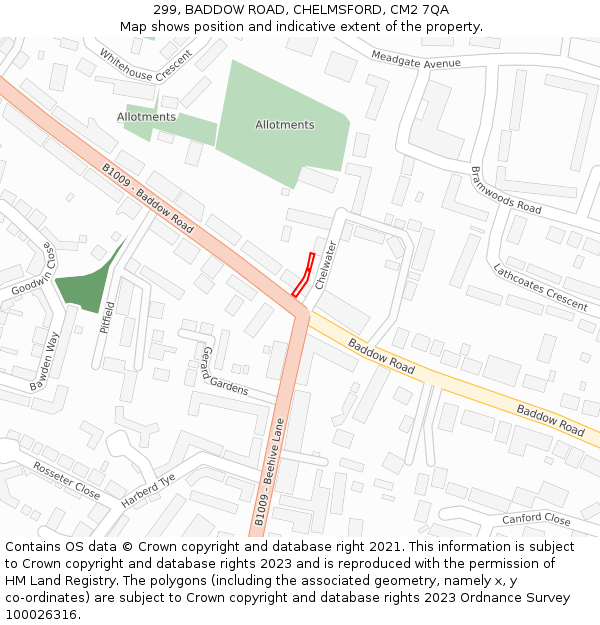 299, BADDOW ROAD, CHELMSFORD, CM2 7QA: Location map and indicative extent of plot