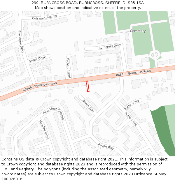 299, BURNCROSS ROAD, BURNCROSS, SHEFFIELD, S35 1SA: Location map and indicative extent of plot