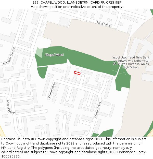 299, CHAPEL WOOD, LLANEDEYRN, CARDIFF, CF23 9EP: Location map and indicative extent of plot