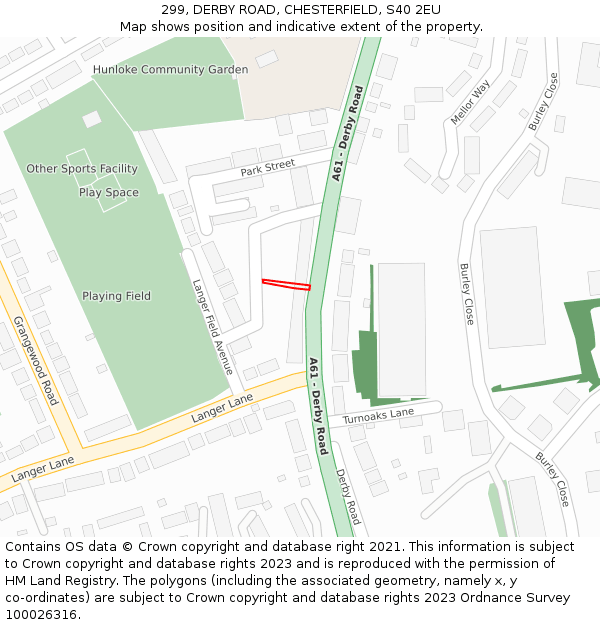 299, DERBY ROAD, CHESTERFIELD, S40 2EU: Location map and indicative extent of plot