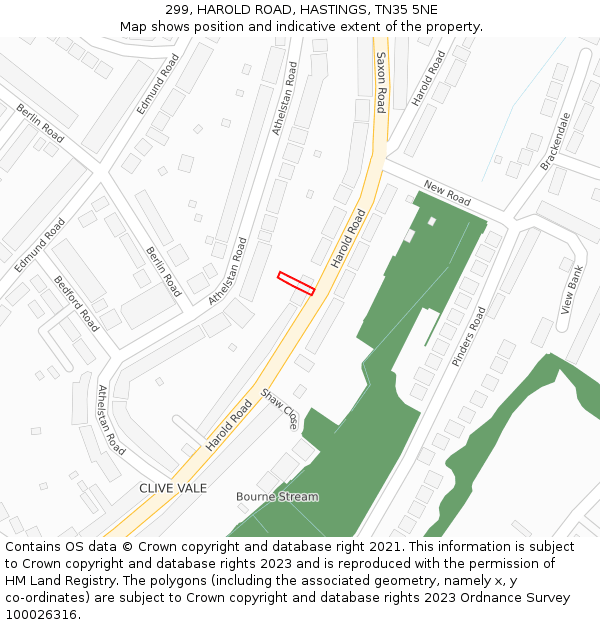 299, HAROLD ROAD, HASTINGS, TN35 5NE: Location map and indicative extent of plot