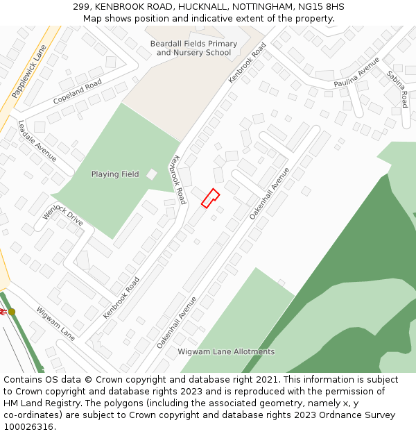 299, KENBROOK ROAD, HUCKNALL, NOTTINGHAM, NG15 8HS: Location map and indicative extent of plot