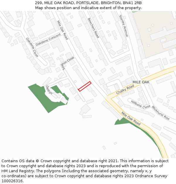 299, MILE OAK ROAD, PORTSLADE, BRIGHTON, BN41 2RB: Location map and indicative extent of plot