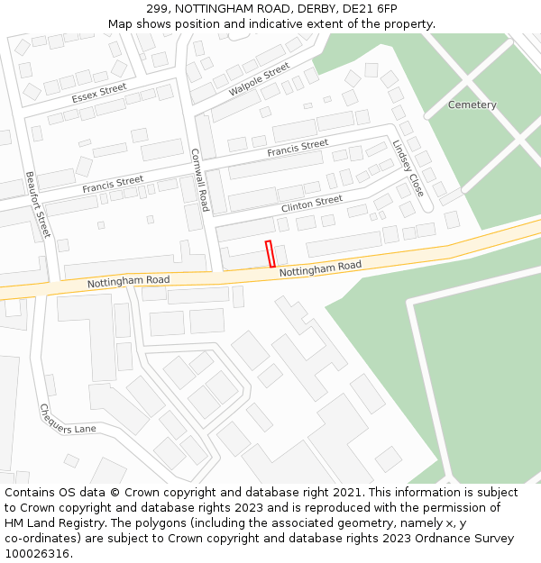 299, NOTTINGHAM ROAD, DERBY, DE21 6FP: Location map and indicative extent of plot