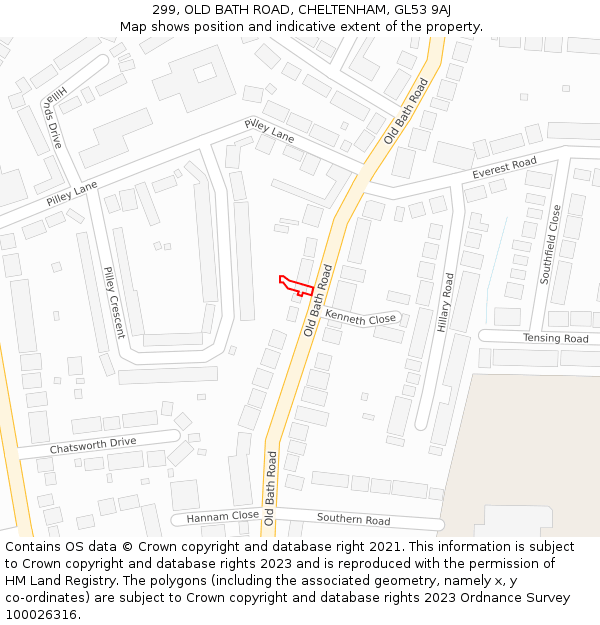 299, OLD BATH ROAD, CHELTENHAM, GL53 9AJ: Location map and indicative extent of plot