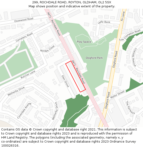 299, ROCHDALE ROAD, ROYTON, OLDHAM, OL2 5SX: Location map and indicative extent of plot