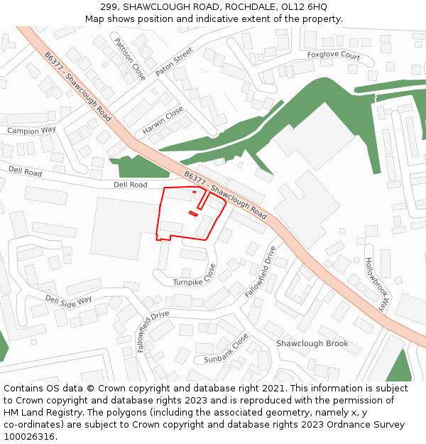 299, SHAWCLOUGH ROAD, ROCHDALE, OL12 6HQ: Location map and indicative extent of plot