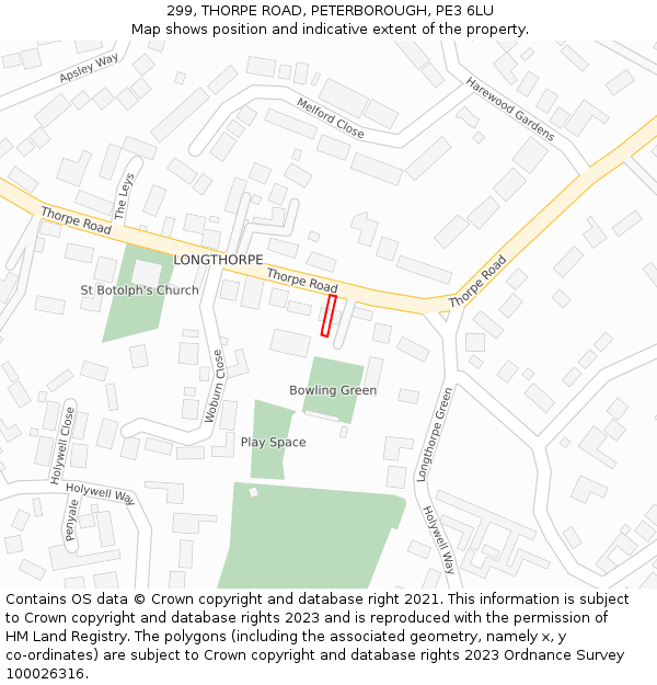 299, THORPE ROAD, PETERBOROUGH, PE3 6LU: Location map and indicative extent of plot