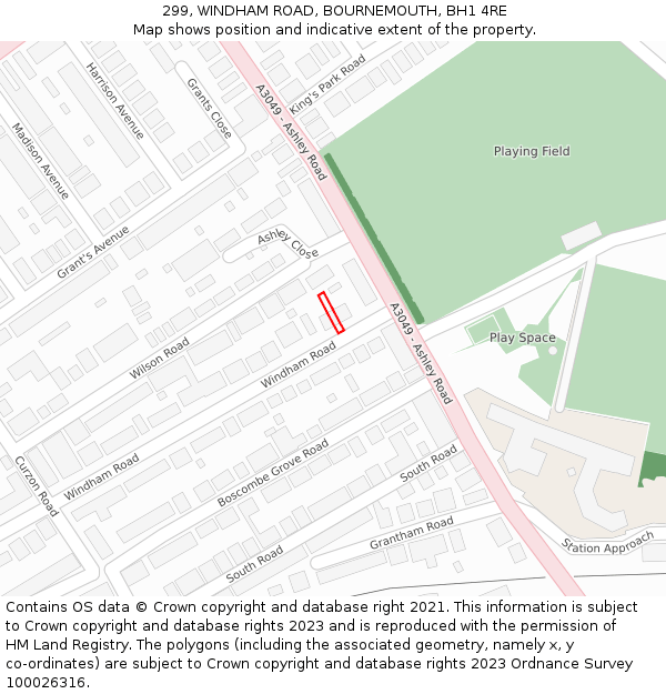 299, WINDHAM ROAD, BOURNEMOUTH, BH1 4RE: Location map and indicative extent of plot