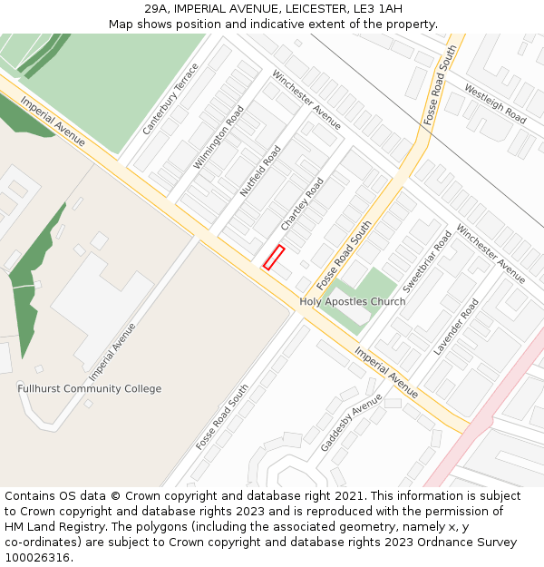 29A, IMPERIAL AVENUE, LEICESTER, LE3 1AH: Location map and indicative extent of plot