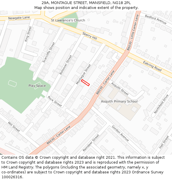 29A, MONTAGUE STREET, MANSFIELD, NG18 2PL: Location map and indicative extent of plot