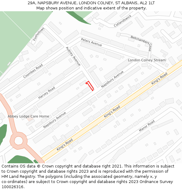 29A, NAPSBURY AVENUE, LONDON COLNEY, ST ALBANS, AL2 1LT: Location map and indicative extent of plot