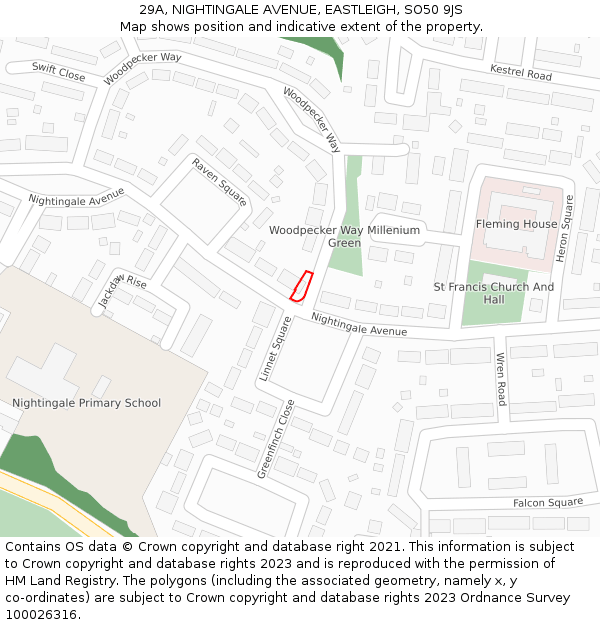 29A, NIGHTINGALE AVENUE, EASTLEIGH, SO50 9JS: Location map and indicative extent of plot