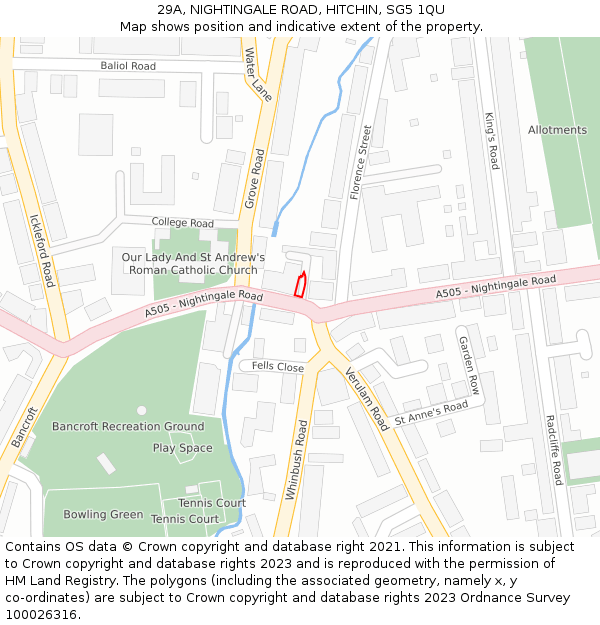 29A, NIGHTINGALE ROAD, HITCHIN, SG5 1QU: Location map and indicative extent of plot