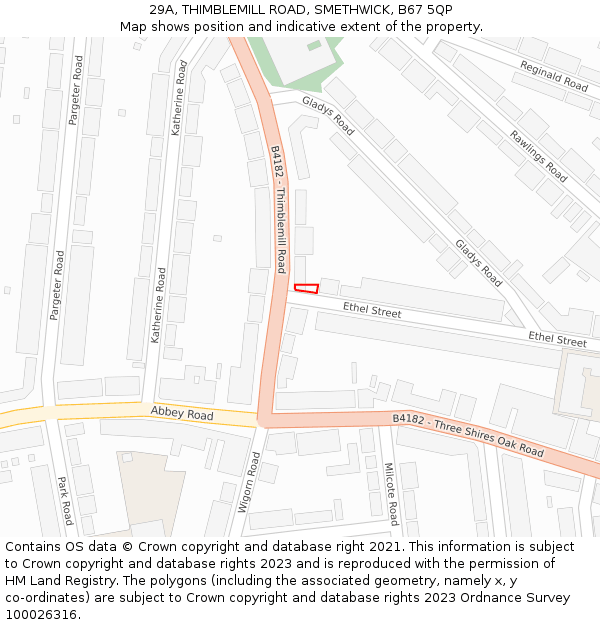 29A, THIMBLEMILL ROAD, SMETHWICK, B67 5QP: Location map and indicative extent of plot