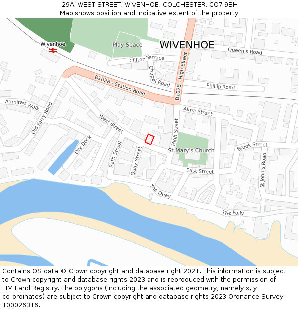 29A, WEST STREET, WIVENHOE, COLCHESTER, CO7 9BH: Location map and indicative extent of plot