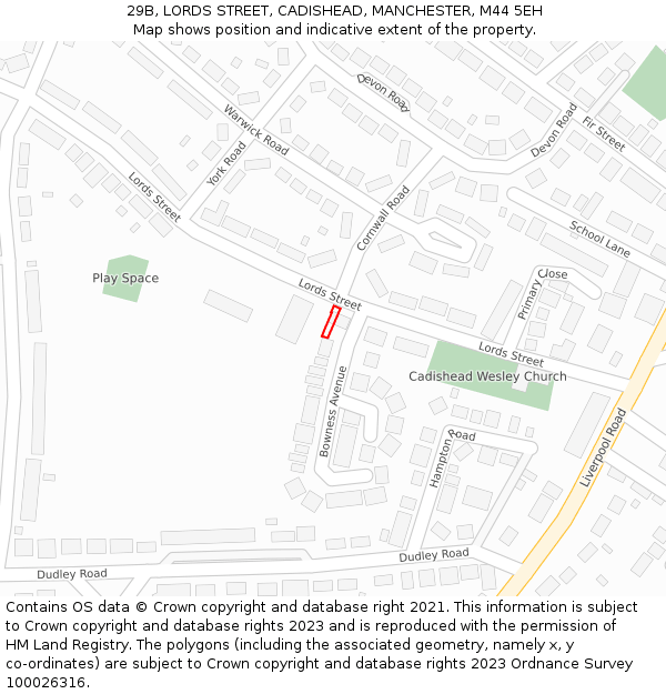 29B, LORDS STREET, CADISHEAD, MANCHESTER, M44 5EH: Location map and indicative extent of plot