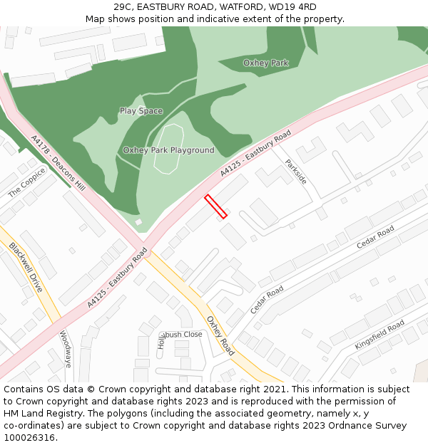 29C, EASTBURY ROAD, WATFORD, WD19 4RD: Location map and indicative extent of plot