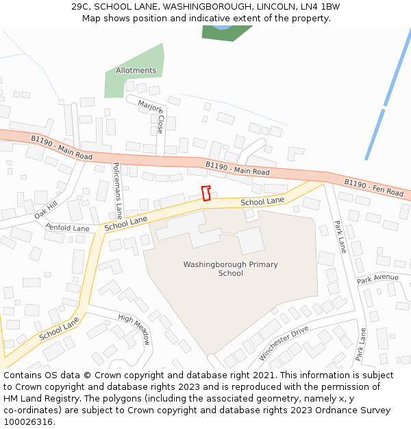 29C, SCHOOL LANE, WASHINGBOROUGH, LINCOLN, LN4 1BW: Location map and indicative extent of plot