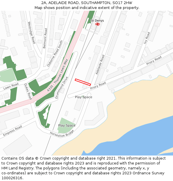2A, ADELAIDE ROAD, SOUTHAMPTON, SO17 2HW: Location map and indicative extent of plot