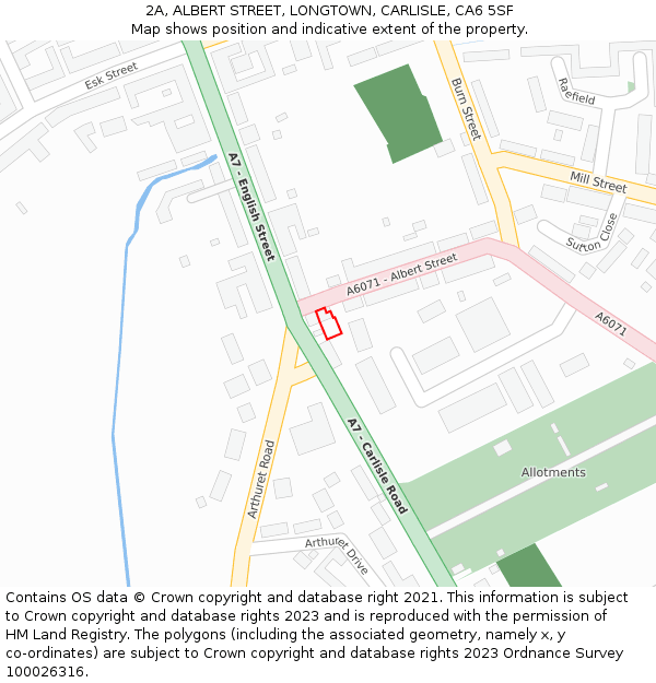 2A, ALBERT STREET, LONGTOWN, CARLISLE, CA6 5SF: Location map and indicative extent of plot