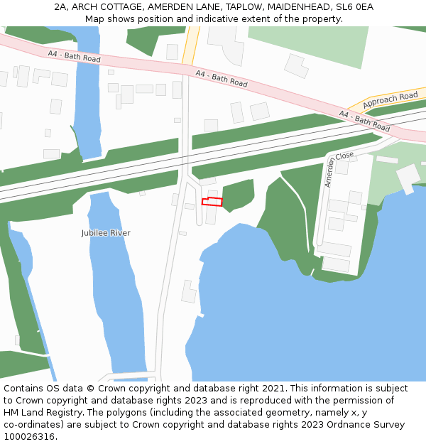 2A, ARCH COTTAGE, AMERDEN LANE, TAPLOW, MAIDENHEAD, SL6 0EA: Location map and indicative extent of plot