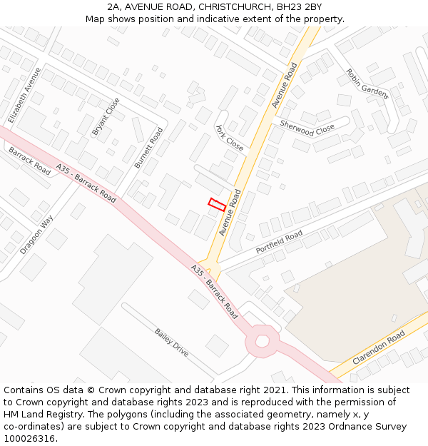 2A, AVENUE ROAD, CHRISTCHURCH, BH23 2BY: Location map and indicative extent of plot