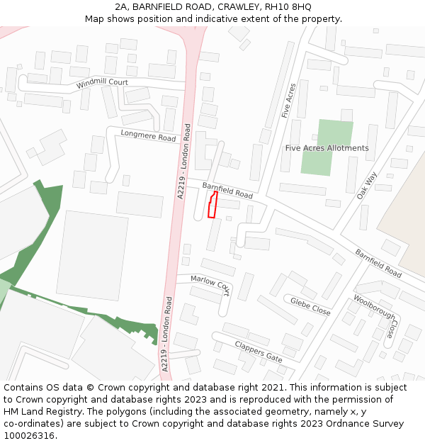 2A, BARNFIELD ROAD, CRAWLEY, RH10 8HQ: Location map and indicative extent of plot