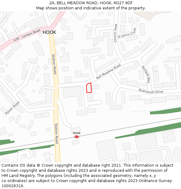 2A, BELL MEADOW ROAD, HOOK, RG27 9DF: Location map and indicative extent of plot