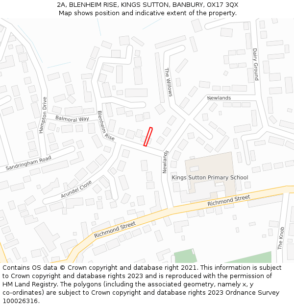 2A, BLENHEIM RISE, KINGS SUTTON, BANBURY, OX17 3QX: Location map and indicative extent of plot