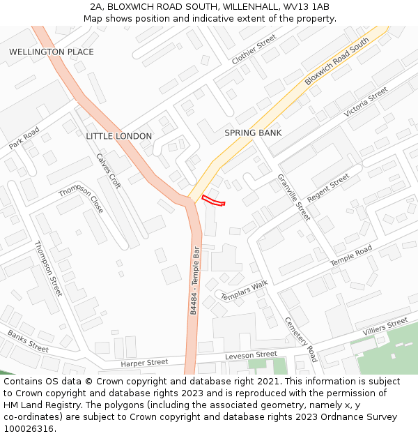 2A, BLOXWICH ROAD SOUTH, WILLENHALL, WV13 1AB: Location map and indicative extent of plot