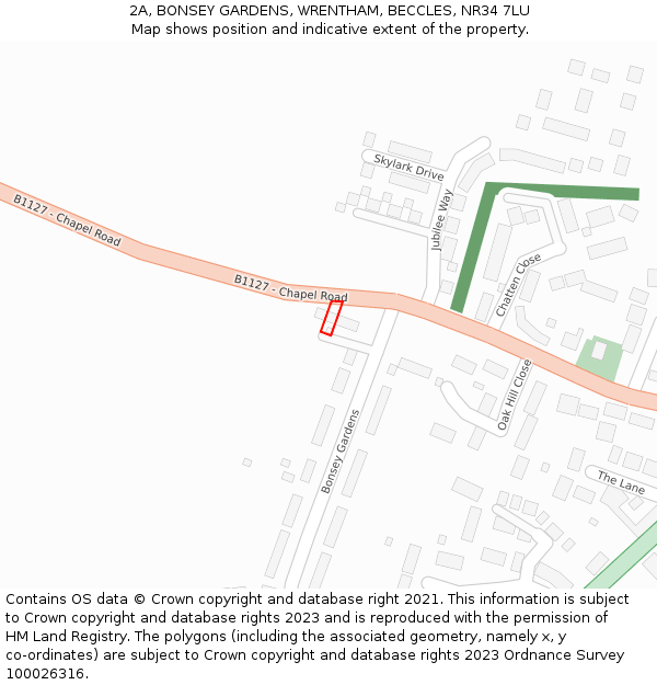 2A, BONSEY GARDENS, WRENTHAM, BECCLES, NR34 7LU: Location map and indicative extent of plot