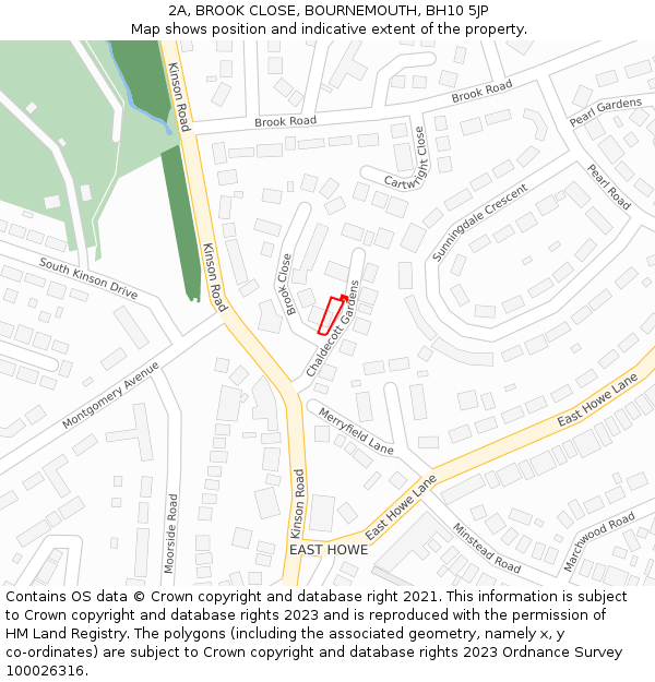 2A, BROOK CLOSE, BOURNEMOUTH, BH10 5JP: Location map and indicative extent of plot