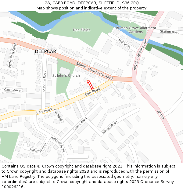 2A, CARR ROAD, DEEPCAR, SHEFFIELD, S36 2PQ: Location map and indicative extent of plot