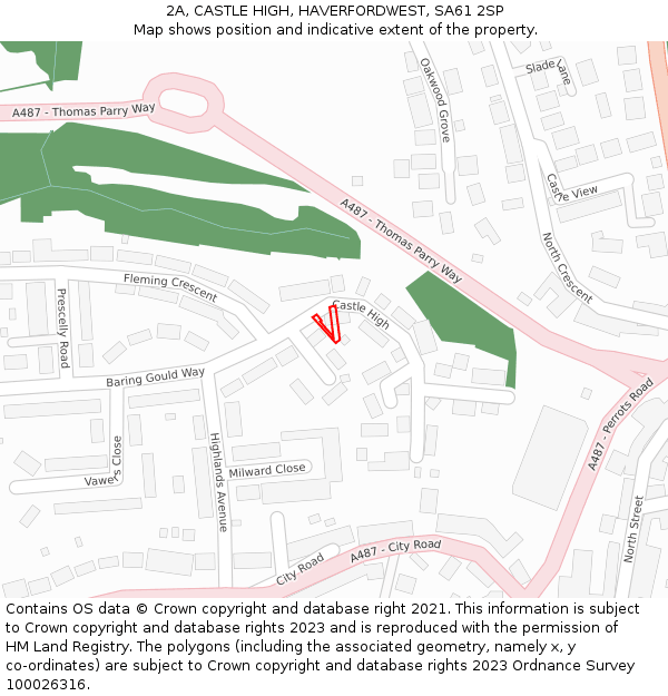 2A, CASTLE HIGH, HAVERFORDWEST, SA61 2SP: Location map and indicative extent of plot